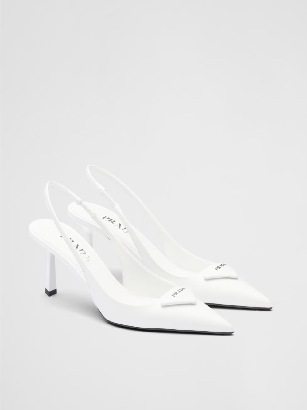 Prada White Pointed Slingback Pumps with Logo Detail - Picture 1 of 6